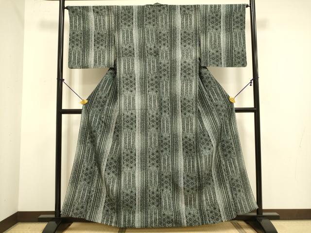 平和屋着物▽小紋　単衣　麻の葉間道　洗える着物　DABE9786du