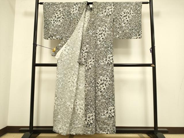 平和屋着物▽小紋　単衣　切嵌花文　洗える着物　DABE9787du