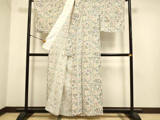 平和屋着物▽小紋　単衣　更紗花間道　洗える着物　DABE9788du
