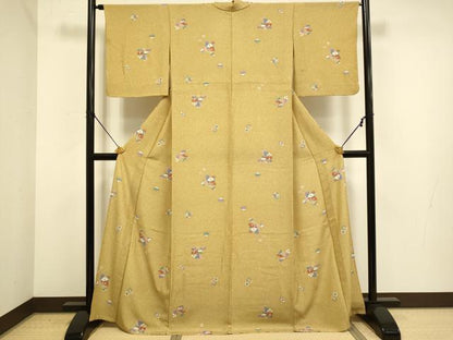 平和屋着物▽小紋　単衣　吉祥花文　洗える着物　DABE9790du