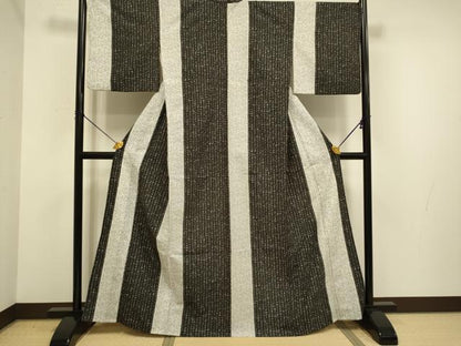 平和屋着物▽小紋　単衣　文字文　黒地　洗える着物　DABE9792du