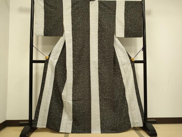 平和屋着物▽小紋　単衣　文字文　黒地　洗える着物　DABE9792du