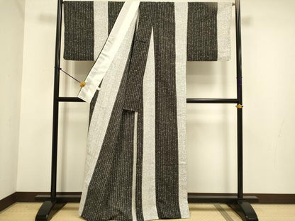 平和屋着物▽小紋　単衣　文字文　黒地　洗える着物　DABE9792du