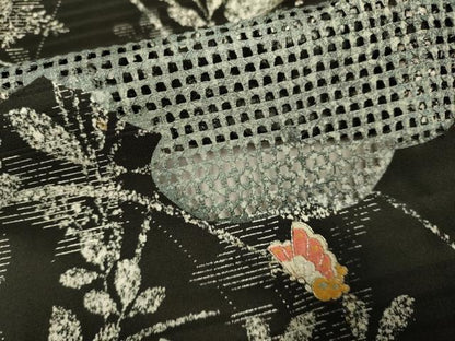 平和屋着物▽訪問着　単衣　駒刺繍　花蝶文　黒地　正絹　逸品　DABE9793du