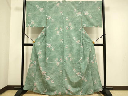 平和屋着物▽小紋　単衣　舞桜文　洗える着物　DABE9797du