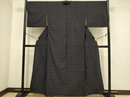 平和屋着物▽上質なお召　単衣　絣文様　正絹　逸品　DABE9798du