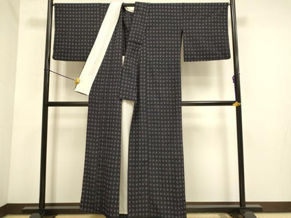 平和屋着物▽上質なお召　単衣　絣文様　正絹　逸品　DABE9798du