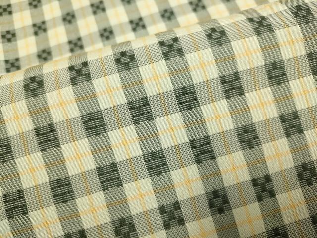 平和屋着物▽上質な紬　単衣　花織　格子柄　正絹　逸品　DABE9799du