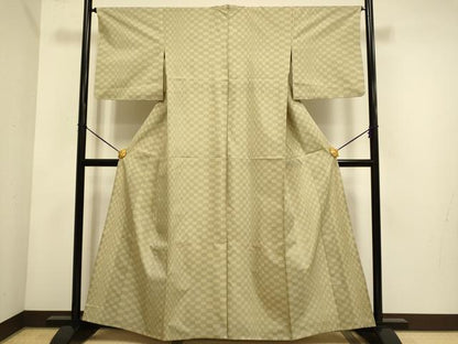 平和屋着物▽本場大島紬　単衣　9マルキ　市松文様　正絹　逸品　DABE9800du