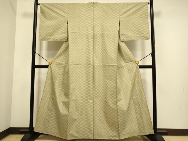 平和屋着物▽本場大島紬　単衣　9マルキ　市松文様　正絹　逸品　DABE9800du