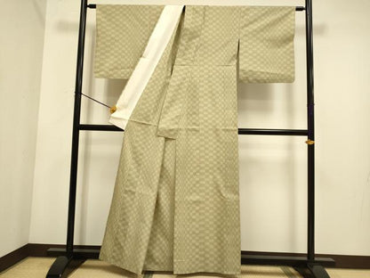 平和屋着物▽本場大島紬　単衣　9マルキ　市松文様　正絹　逸品　DABE9800du