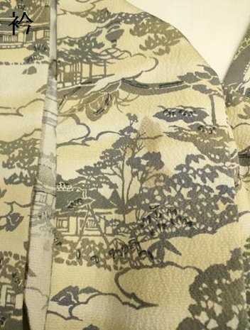平和屋着物▽上質な小紋　単衣　風景文　正絹　逸品　DABE9803du
