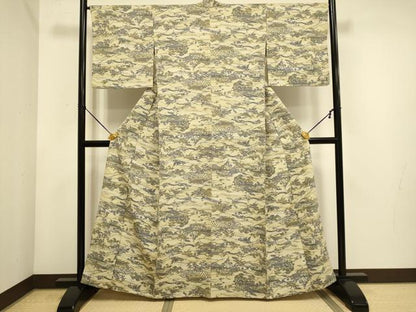 平和屋着物▽上質な小紋　単衣　風景文　正絹　逸品　DABE9803du