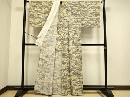 平和屋着物▽上質な小紋　単衣　風景文　正絹　逸品　DABE9803du