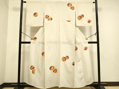 平和屋着物▽訪問着　単衣　型染　鞠文　金彩　鬼しぼ縮緬　正絹　逸品　DABE9805du