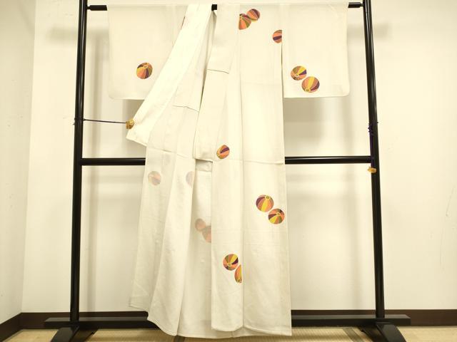 平和屋着物▽訪問着　単衣　型染　鞠文　金彩　鬼しぼ縮緬　正絹　逸品　DABE9805du