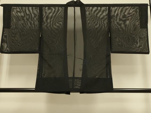 平和屋着物▽羽織　スリーシーズン　春夏秋　塵除け　紗　草花文　黒地　正絹　逸品　DABE9807du