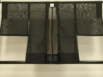 平和屋着物▽羽織　スリーシーズン　春夏秋　塵除け　紗　草花文　黒地　正絹　逸品　DABE9807du