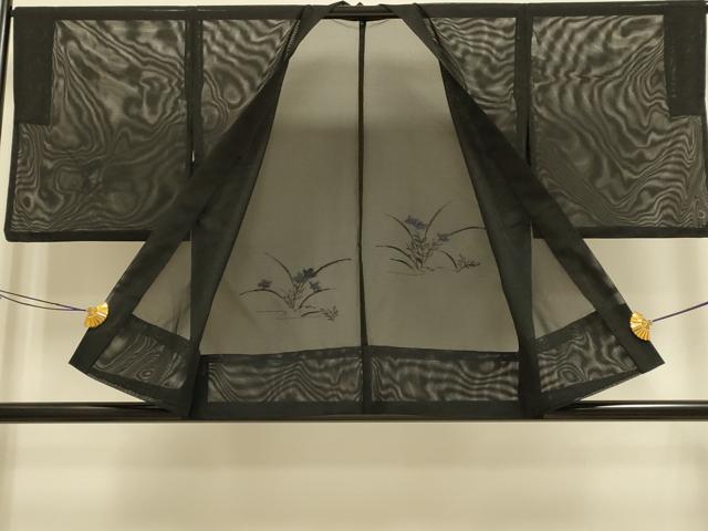 平和屋着物▽羽織　スリーシーズン　春夏秋　塵除け　紗　草花文　黒地　正絹　逸品　DABE9807du