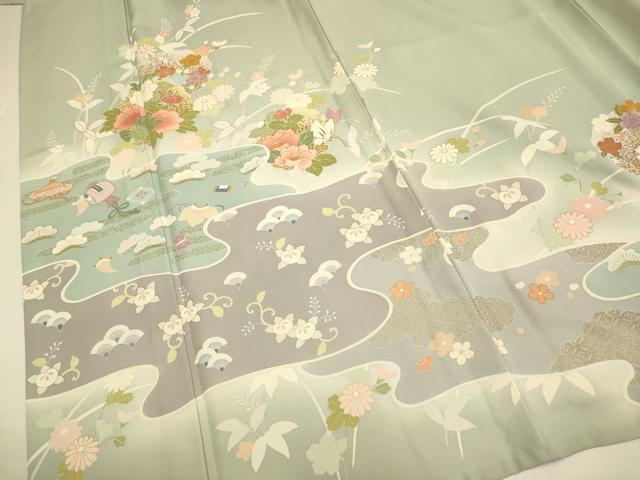 平和屋着物▽訪問着　単衣　宝尽くし花文　暈し染め　金彩　正絹　逸品　DABE9810du