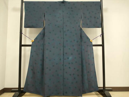 平和屋着物▽上質な小紋　単衣　草葉文　鬼しぼ縮緬　正絹　逸品　DABE9815du