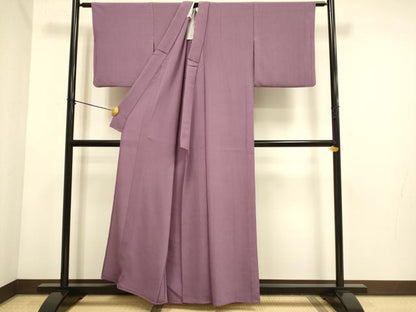 平和屋着物▽色無地　単衣　紫鳶色　鬼しぼ縮緬　洗える着物　DABE9816du