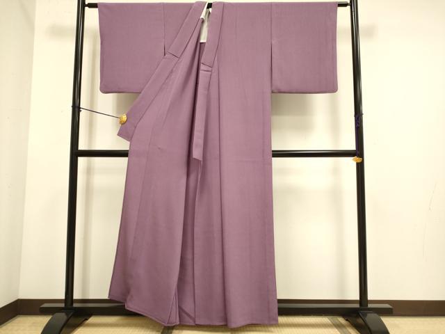 平和屋着物▽色無地　単衣　紫鳶色　鬼しぼ縮緬　洗える着物　DABE9816du
