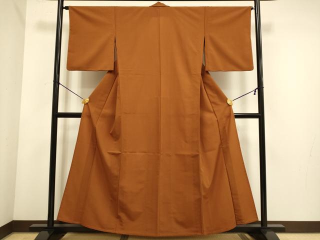 平和屋着物▽色無地　単衣　褐色　洗える着物　DABE9822du
