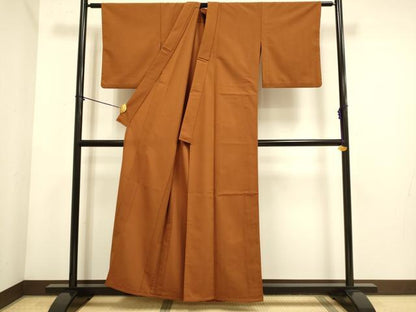 平和屋着物▽色無地　単衣　褐色　洗える着物　DABE9822du