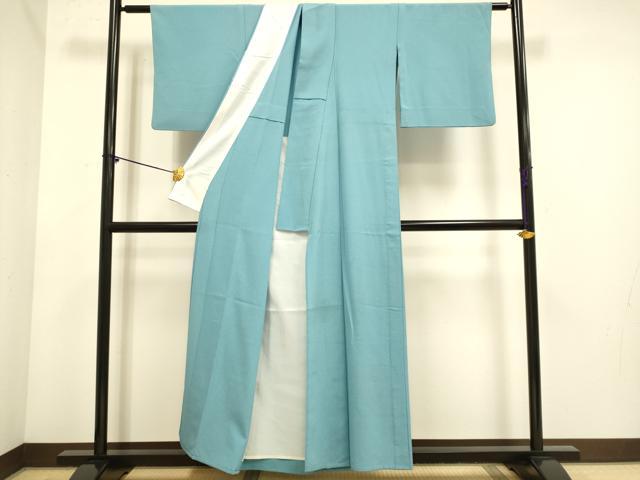 平和屋着物▽上質な色無地　単衣　麻縹色　鬼しぼ縮緬　東武百貨店扱い　洗える着物　DABE9824du