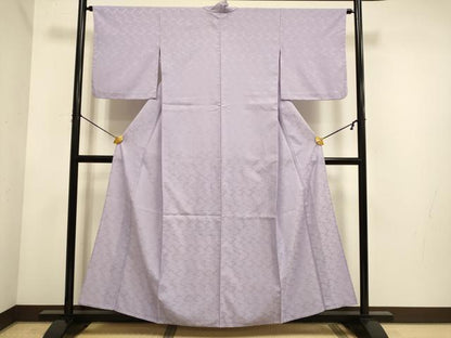 平和屋着物▽上質な色無地　単衣　雲地紋　薄葡萄色　正絹　逸品　DABE9827du