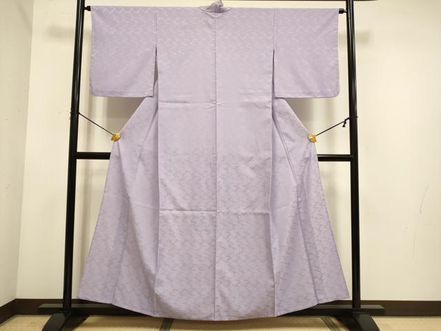 平和屋着物▽上質な色無地　単衣　雲地紋　薄葡萄色　正絹　逸品　DABE9827du