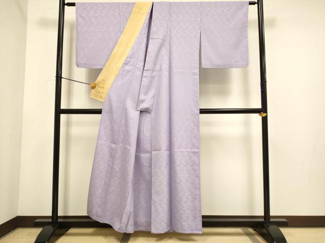 平和屋着物▽上質な色無地　単衣　雲地紋　薄葡萄色　正絹　逸品　DABE9827du