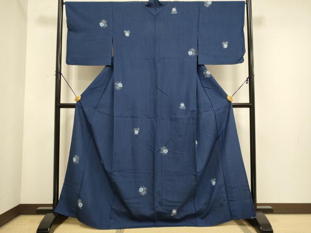 平和屋着物▽上質な小紋　単衣　紬地　草花文　正絹　逸品　DABE9834du