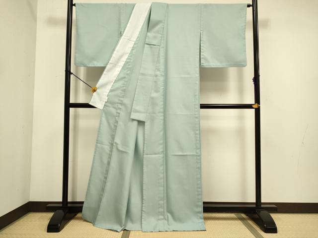 平和屋着物▽色無地　単衣　青磁鼠色　洗える着物　DABE9835du