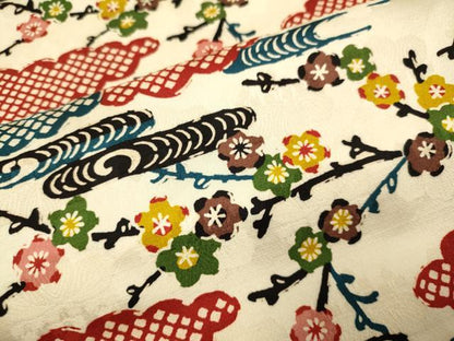 平和屋着物▽上質な小紋　単衣　型染　枝花文　正絹　逸品　DABE9839du