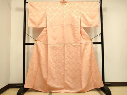 平和屋着物▽色無地　単衣　立波地紋　深支子色　洗える着物　DABE9841du