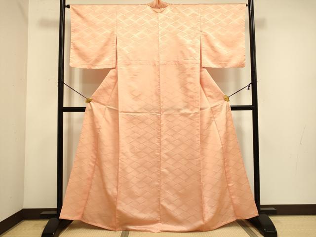 平和屋着物▽色無地　単衣　立波地紋　深支子色　洗える着物　DABE9841du