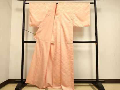 平和屋着物▽色無地　単衣　立波地紋　深支子色　洗える着物　DABE9841du