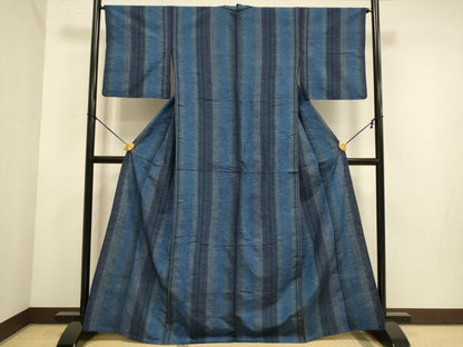 平和屋着物▽上質な紬　単衣　間道　正絹　逸品　DABE9846du