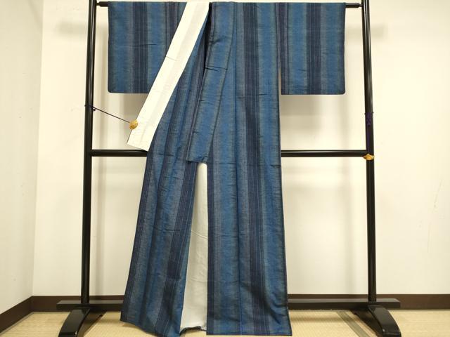 平和屋着物▽上質な紬　単衣　間道　正絹　逸品　DABE9846du