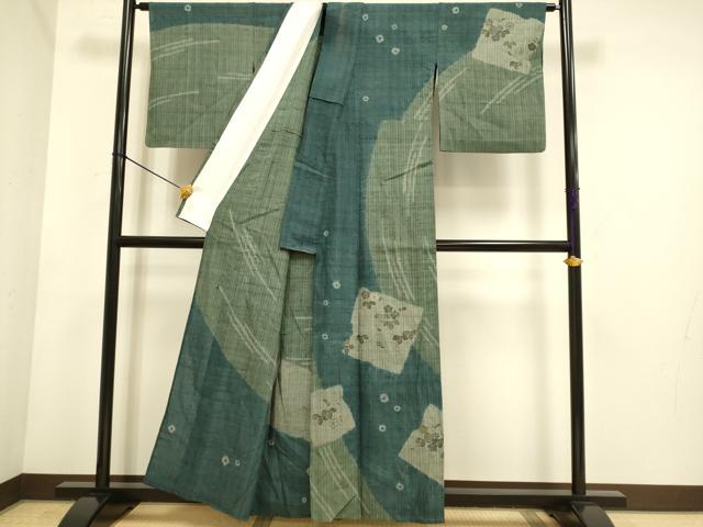 平和屋着物▽訪問着　単衣　紬地　色紙花文　金彩　正絹　逸品　DABE9847du