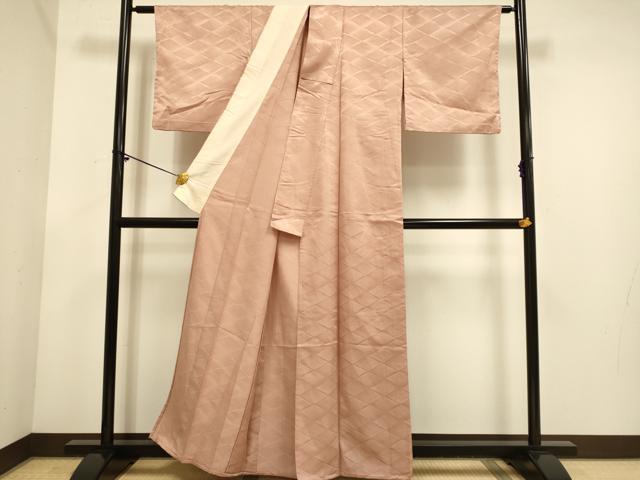 平和屋着物▽色無地　単衣　立波地紋　赭色　洗える着物　DABE9848du