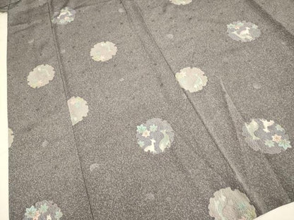 平和屋着物▽小紋　単衣　雪輪　紅葉に鹿　洗える着物　DABE9851du