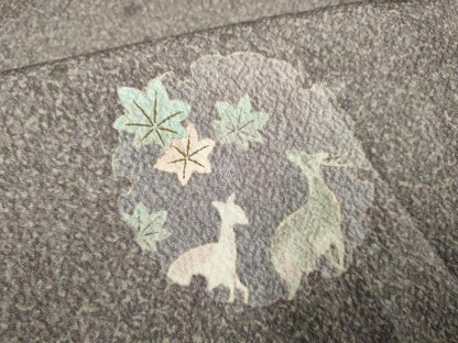 平和屋着物▽小紋　単衣　雪輪　紅葉に鹿　洗える着物　DABE9851du