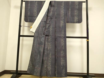 平和屋着物▽上質な小紋　単衣　紬地　花間道　正絹　逸品　DABE9853du