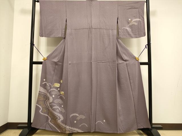 平和屋着物▽訪問着　単衣　刺繍　絞り　流水花文　金彩　正絹　逸品　DABE9854du