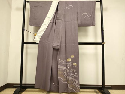 平和屋着物▽訪問着　単衣　刺繍　絞り　流水花文　金彩　正絹　逸品　DABE9854du