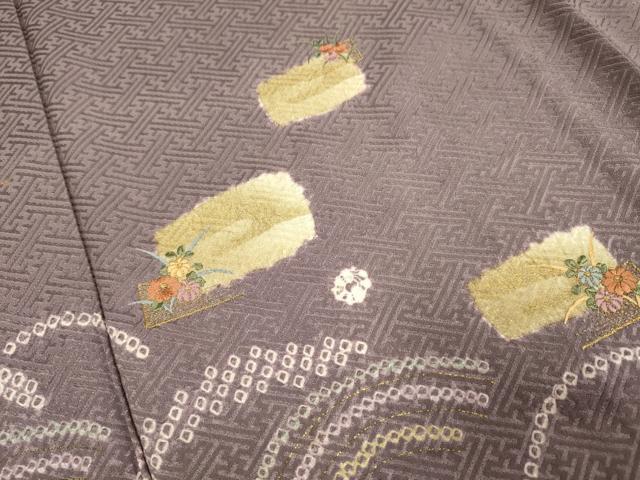 平和屋着物▽訪問着　単衣　刺繍　絞り　流水花文　金彩　正絹　逸品　DABE9854du