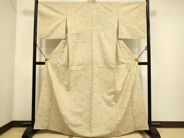 平和屋着物▽上質な紬　単衣　エ霞文　正絹　逸品　DABE9857du